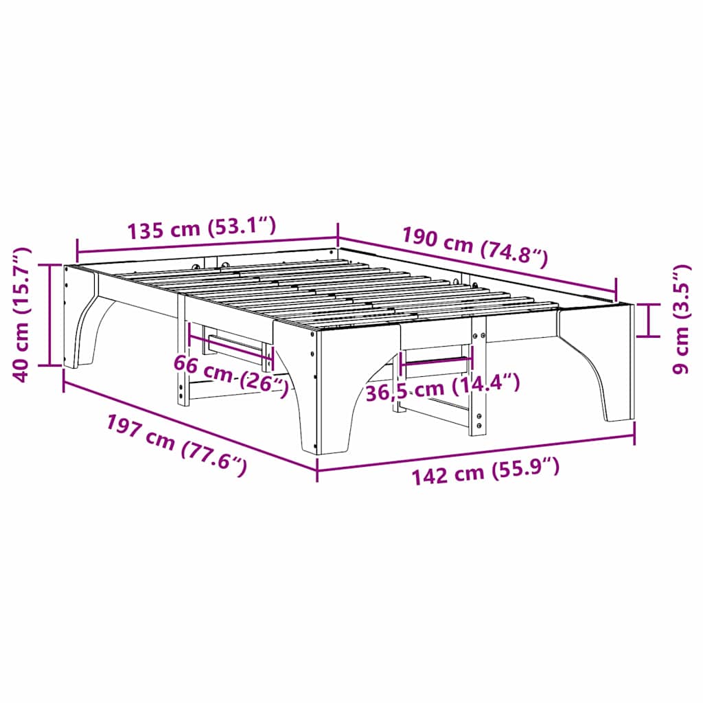 Bedframe met opslag Bruin 135 x 190 cm Grenenhout