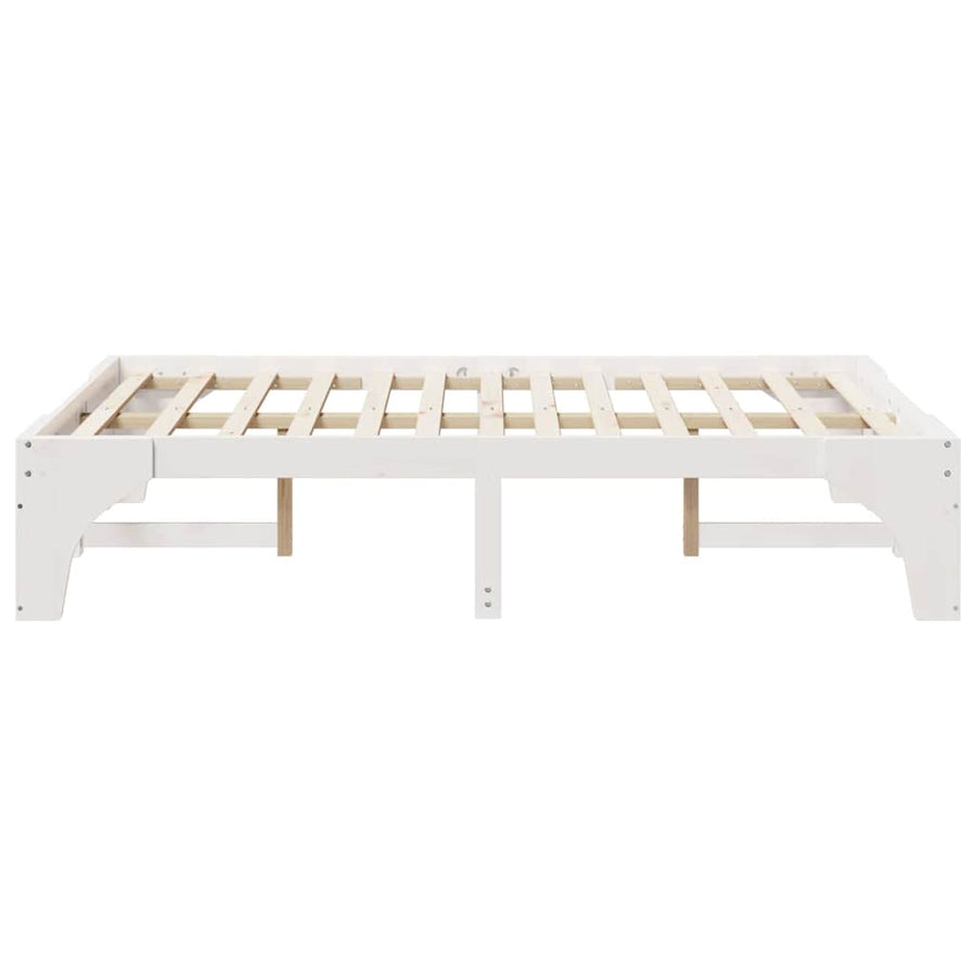 Bedframe met opslag Wit 135 x 190 cm Massief grenenhout