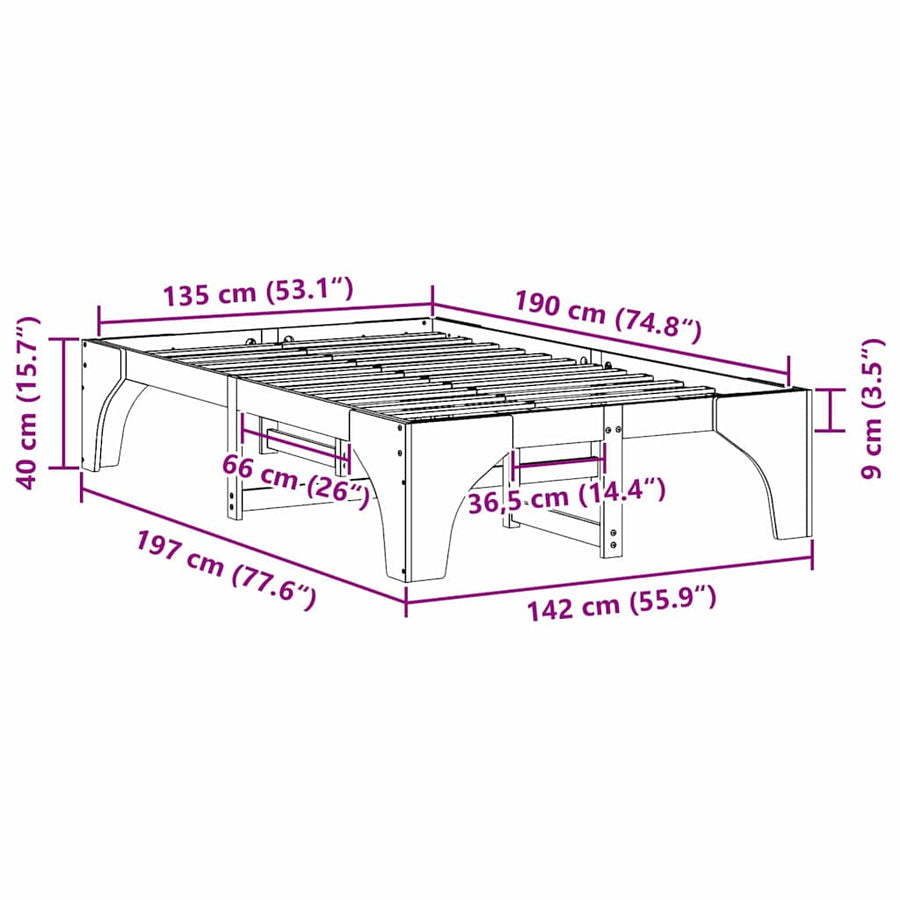Bedframe met opslag Wit 135 x 190 cm Massief grenenhout