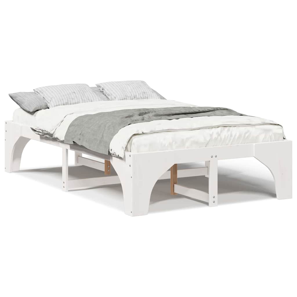 Bedframe met opslag Wit 135 x 190 cm Massief grenenhout
