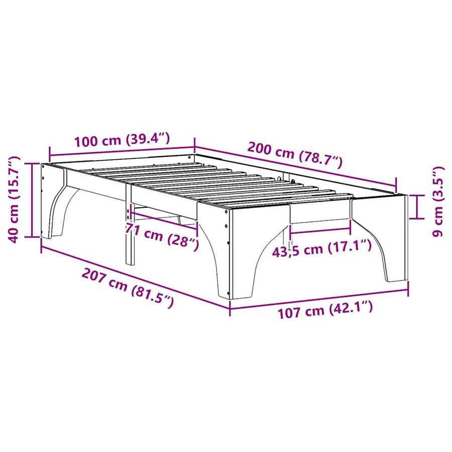 Bedframe met opslag Bruin 100 x 200 cm Massief grenenhout