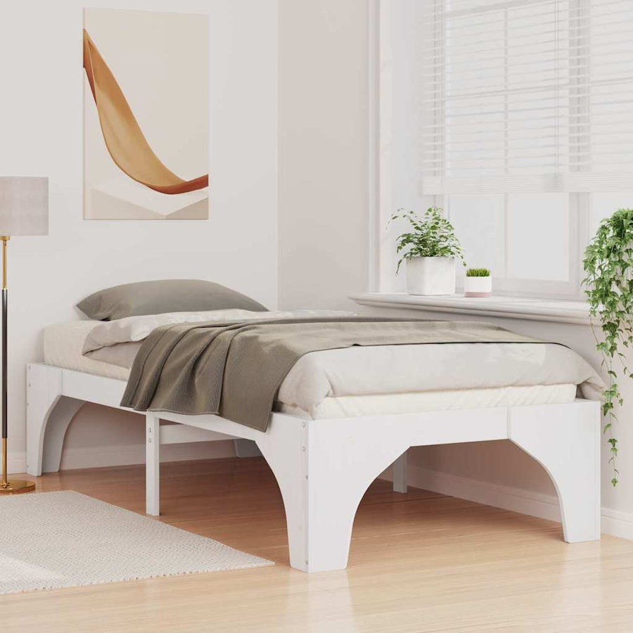 Bedframe met opslag Wit 90 x 200 cm Massief grenenhout