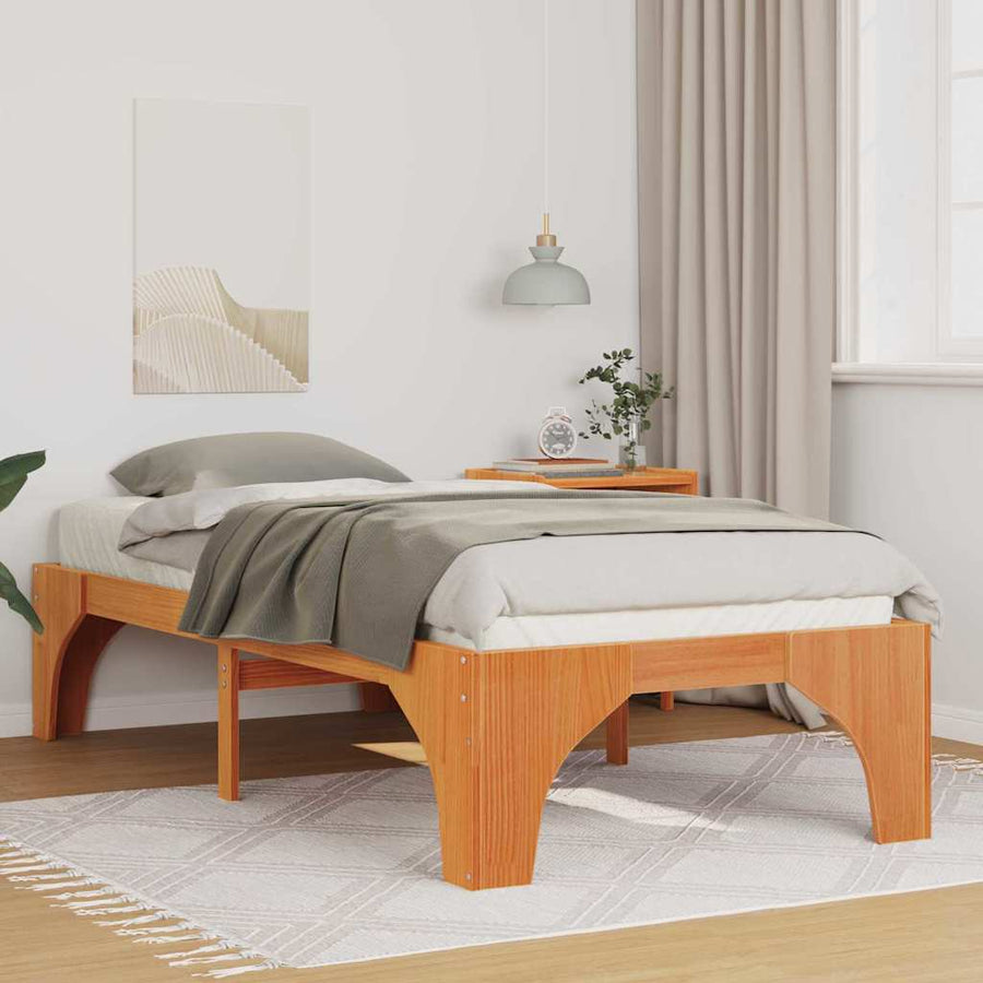 Bedframe met opslag Bruin 90 x 200 cm Massief grenenhout