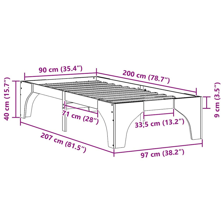 Bedframe met opslag Bruin 90 x 200 cm Massief grenenhout