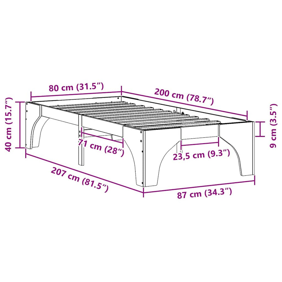 Bedframe met opslag Bruin 80 x 200 cm Massief grenenhout