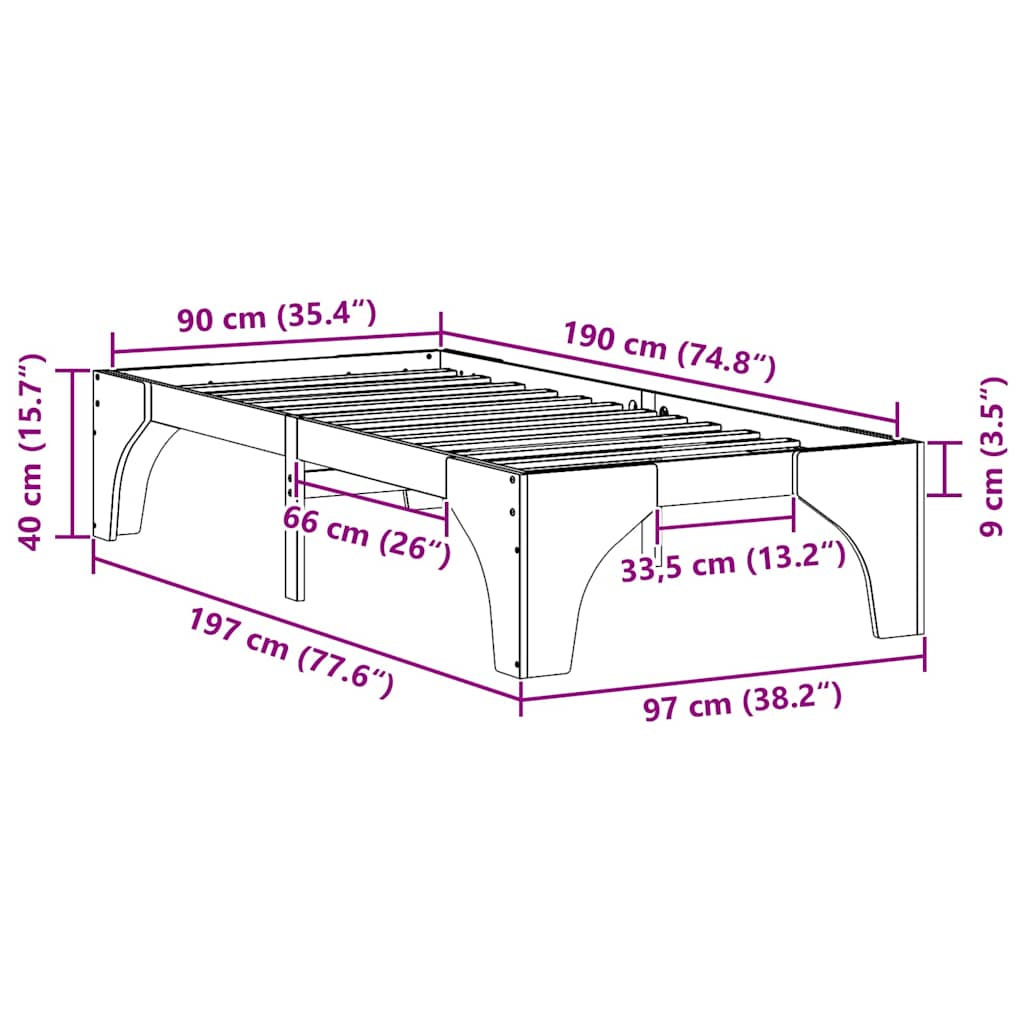 Bedframe met opslag Bruin 90 x 190 cm Massief grenenhout