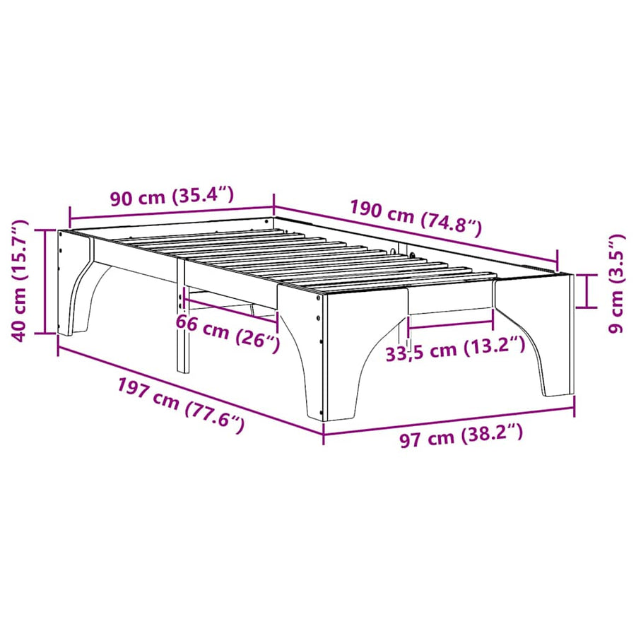 Bedframe met opslag Bruin 90 x 190 cm Massief grenenhout