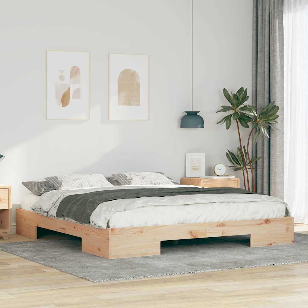 Bedframe met opslag Bruin 200 x 200 cm Massief grenenhout