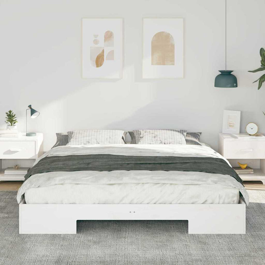Bedframe met opslag Wit 200 x 200 cm Massief grenenhout
