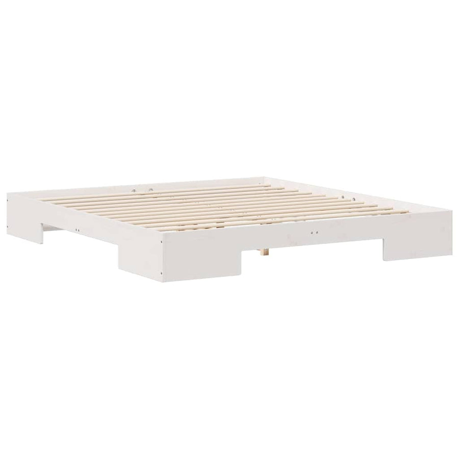 Bedframe met opslag Wit 200 x 200 cm Massief grenenhout