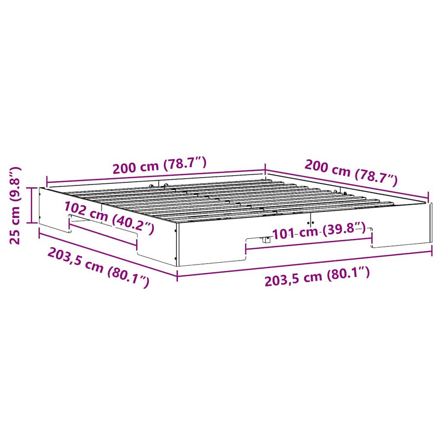 Bedframe met opslag Wit 200 x 200 cm Massief grenenhout