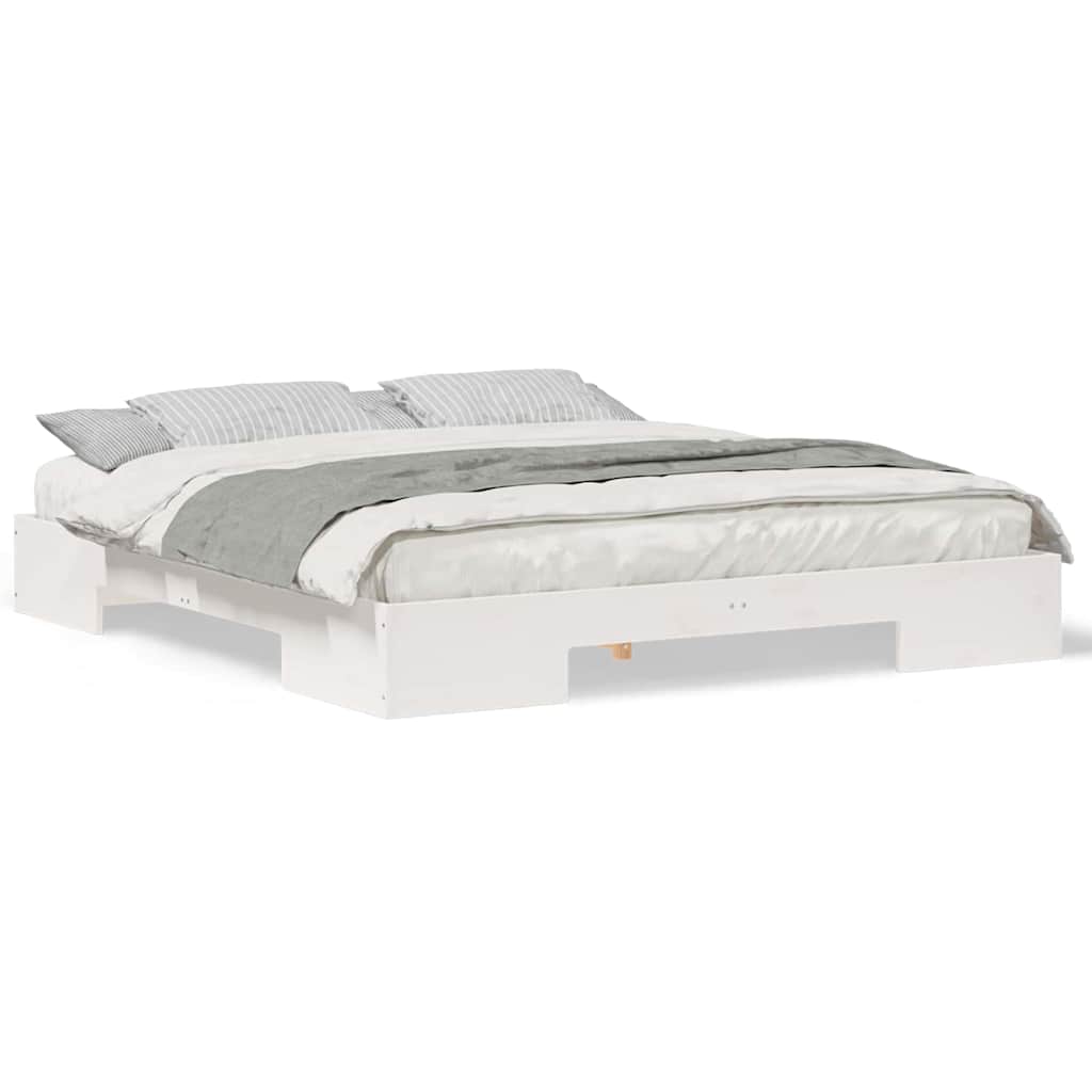 Bedframe met opslag Wit 200 x 200 cm Massief grenenhout