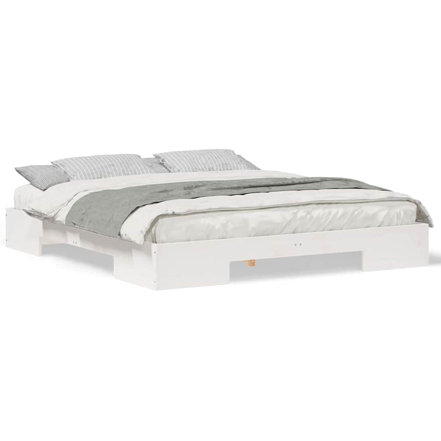 Bedframe met opslag Wit 200 x 200 cm Massief grenenhout