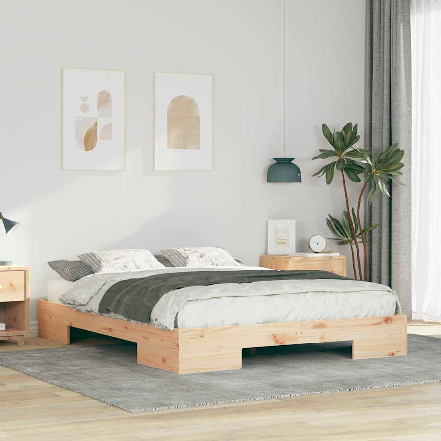 Bedframe met opslag Bruin 160 x 200 cm Massief grenenhout