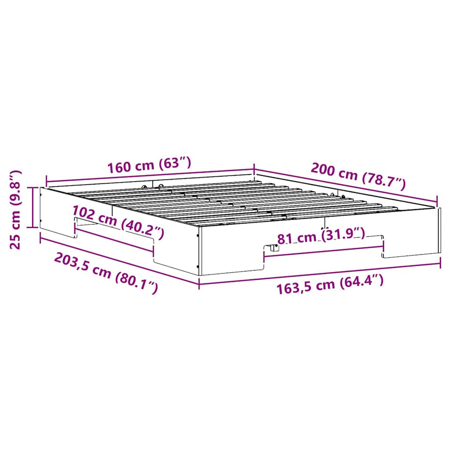 Bedframe met opslag Bruin 160 x 200 cm Massief grenenhout