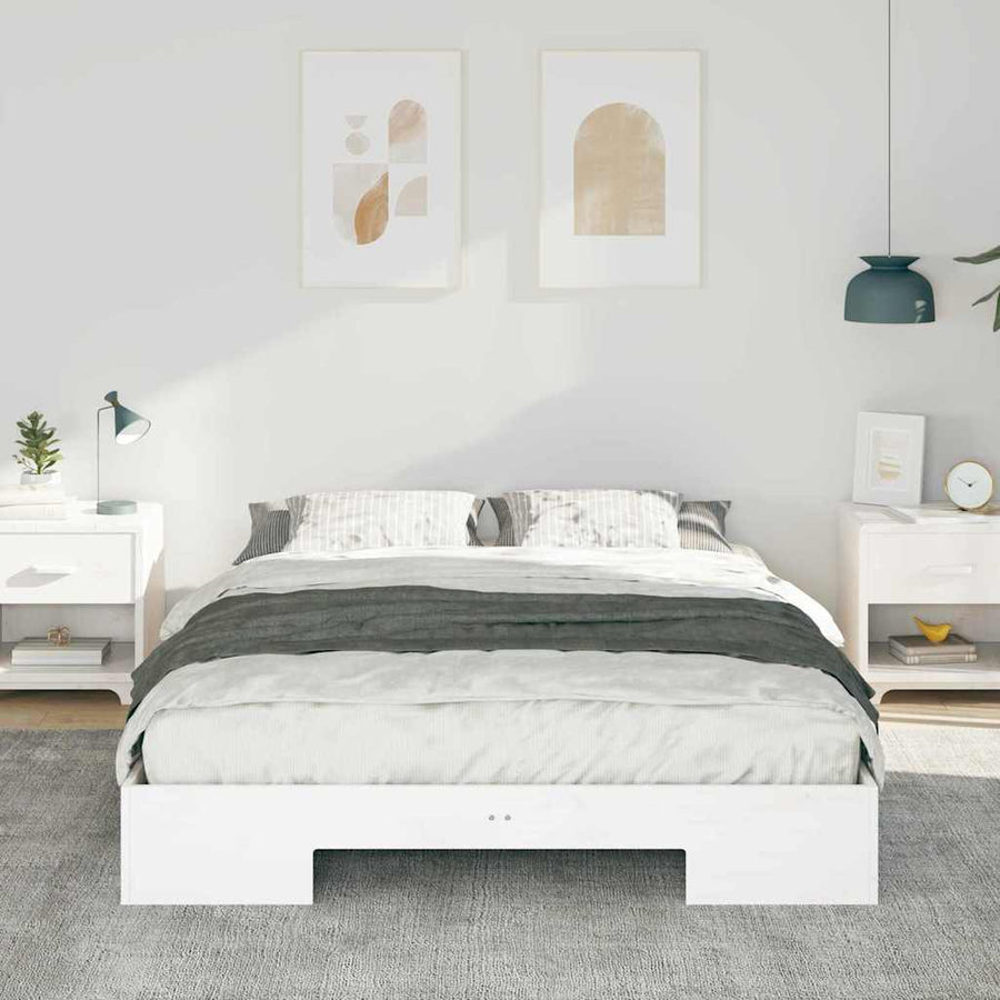 Bedframe met opslag Wit 160 x 200 cm Massief grenenhout