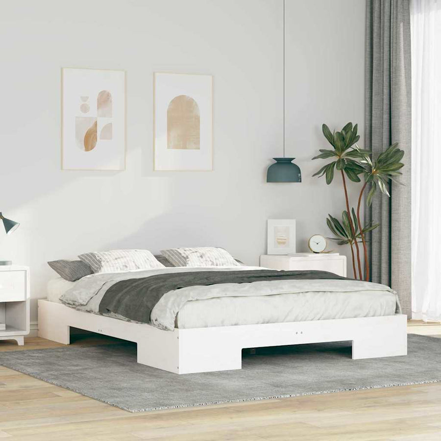 Bedframe met opslag Wit 150 x 200 cm Massief grenenhout