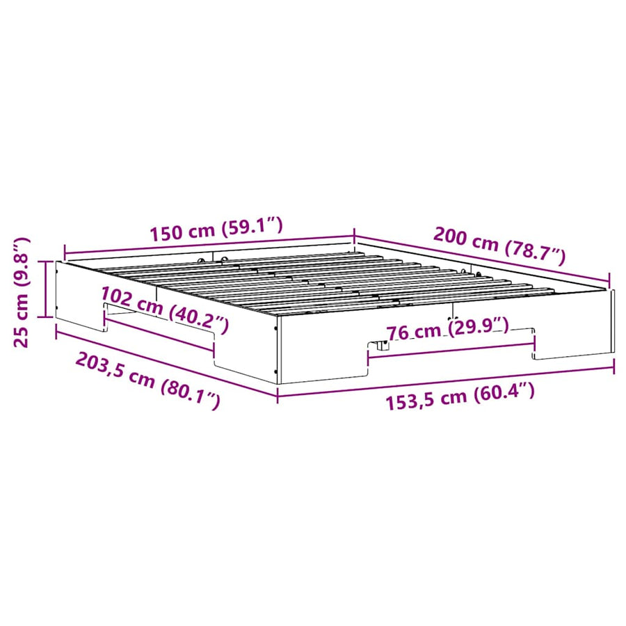 Bedframe met opslag Wit 150 x 200 cm Massief grenenhout