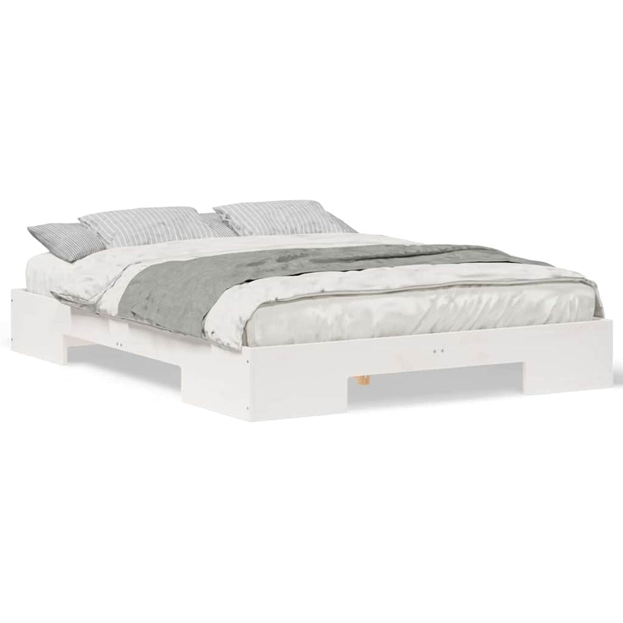 Bedframe met opslag Wit 150 x 200 cm Massief grenenhout