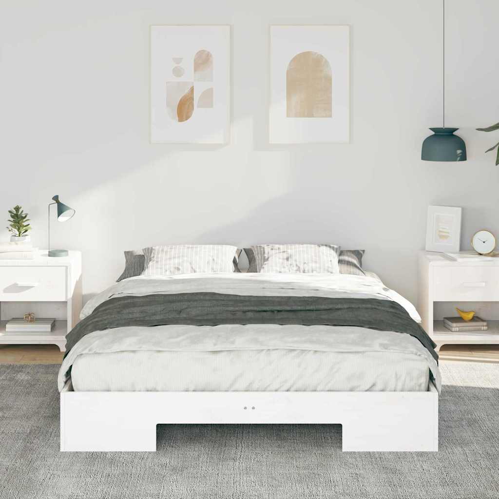 Bedframe met opslag Wit 140 x 200 cm Massief grenenhout