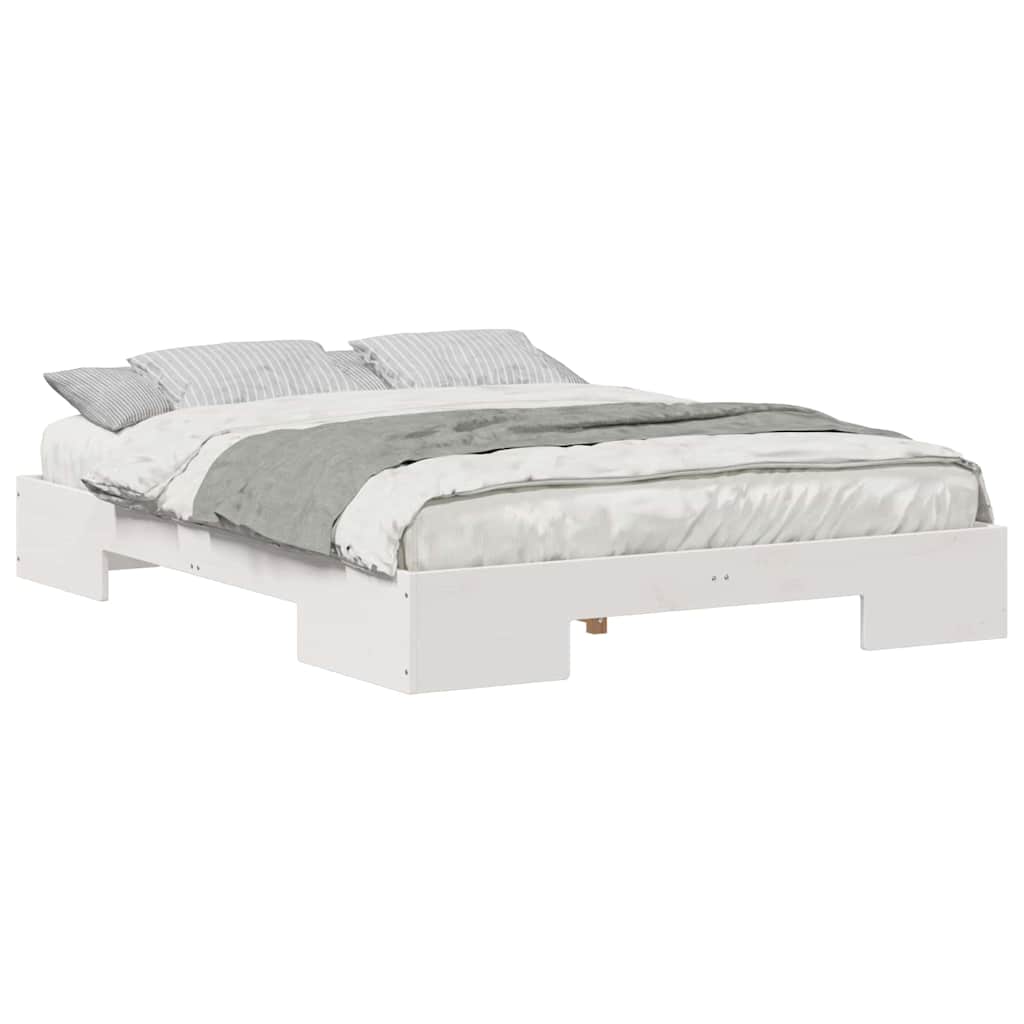 Bedframe met opslag Wit 140 x 200 cm Massief grenenhout
