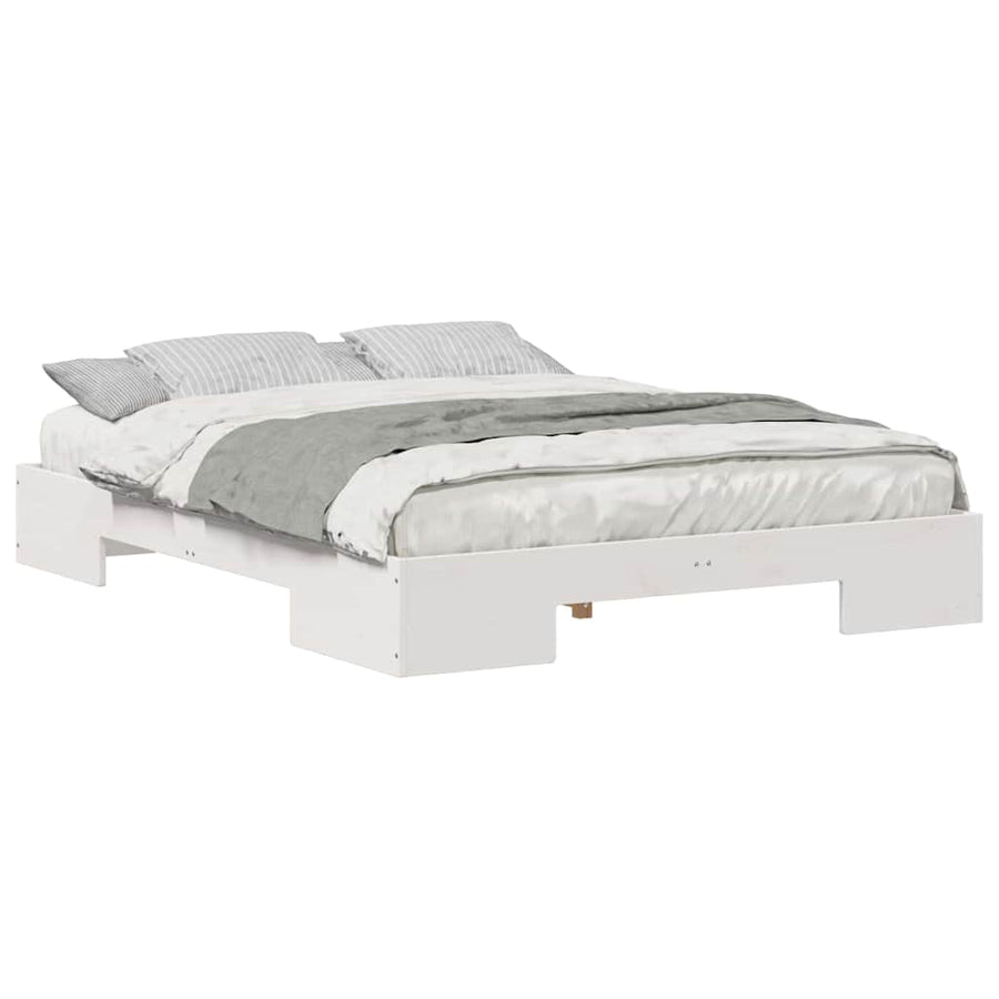 Bedframe met opslag Wit 140 x 200 cm Massief grenenhout