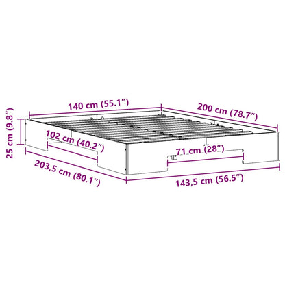 Bedframe met opslag Wit 140 x 200 cm Massief grenenhout