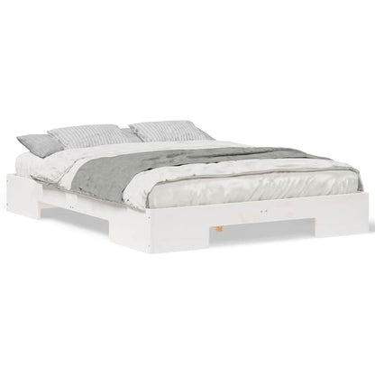 Bedframe met opslag Wit 140 x 200 cm Massief grenenhout