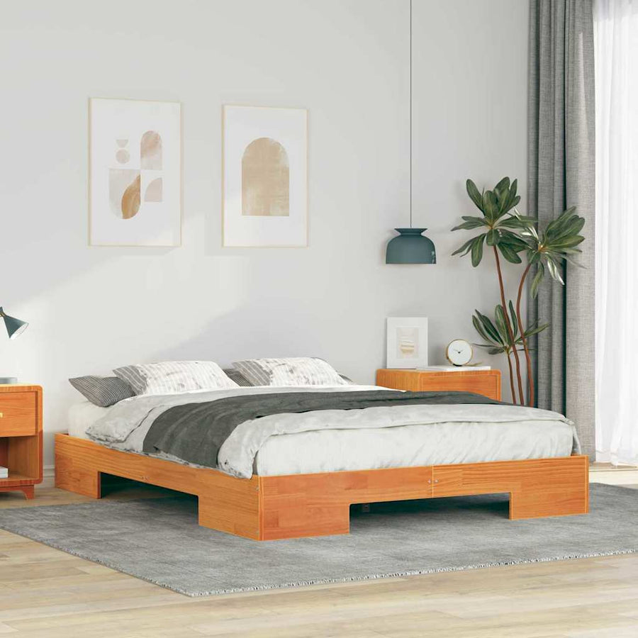 Bedframe met opslag Bruin 140 x 200 cm Massief grenenhout