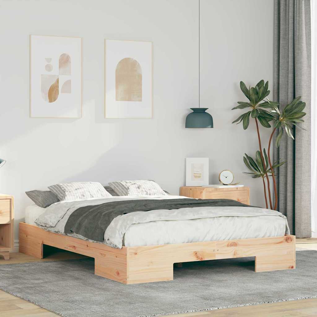 Bedframe met opslag Bruin 140 x 190 cm Massief grenenhout