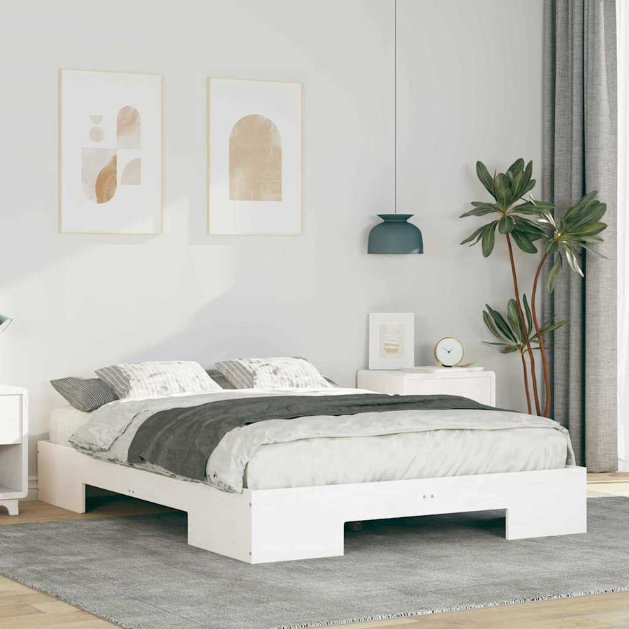 Bedframe met opslag Wit 140 x 190 cm Massief grenenhout