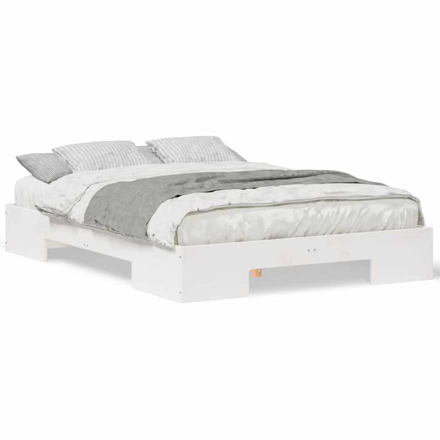 Bedframe met opslag Wit 140 x 190 cm Massief grenenhout