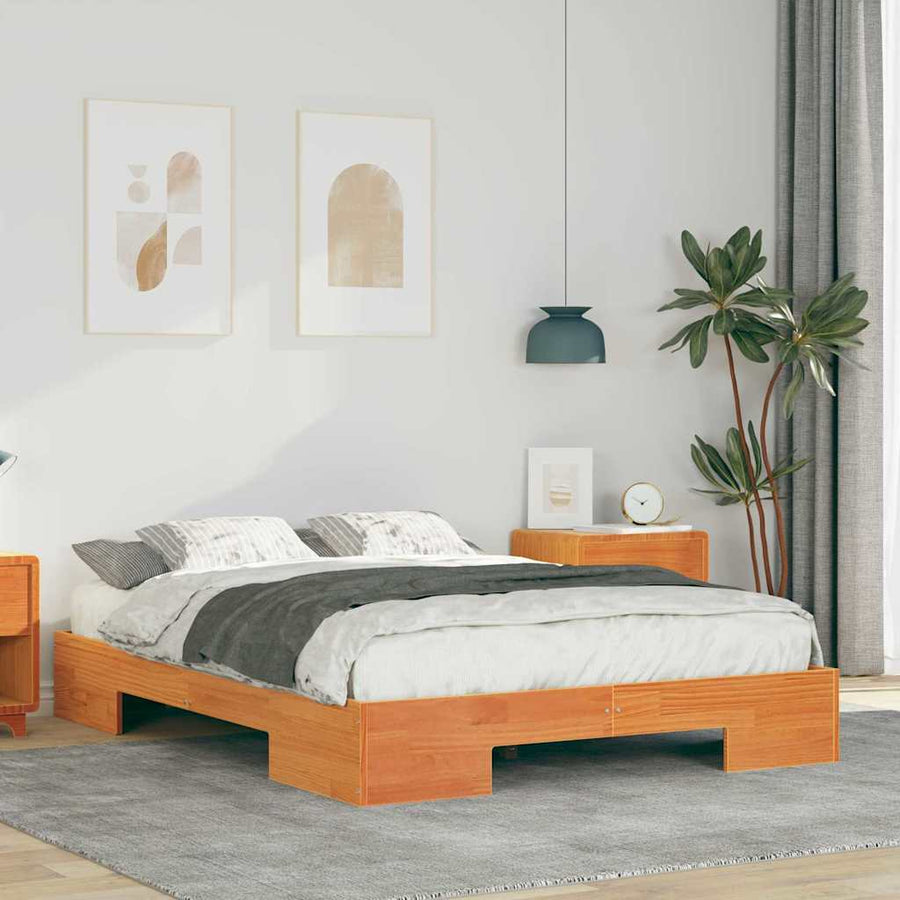 Bedframe met opslag Bruin 140 x 190 cm Massief grenenhout