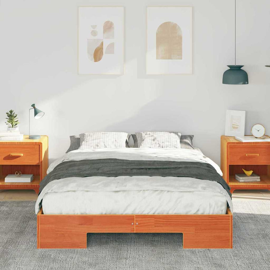 Bedframe met opslag Bruin 140 x 190 cm Massief grenenhout