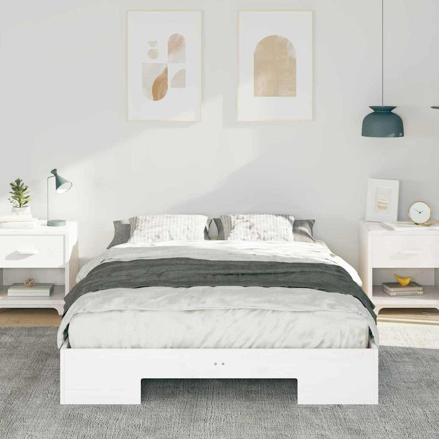 Bedframe met opslag Wit 120 x 190 cm Massief grenenhout
