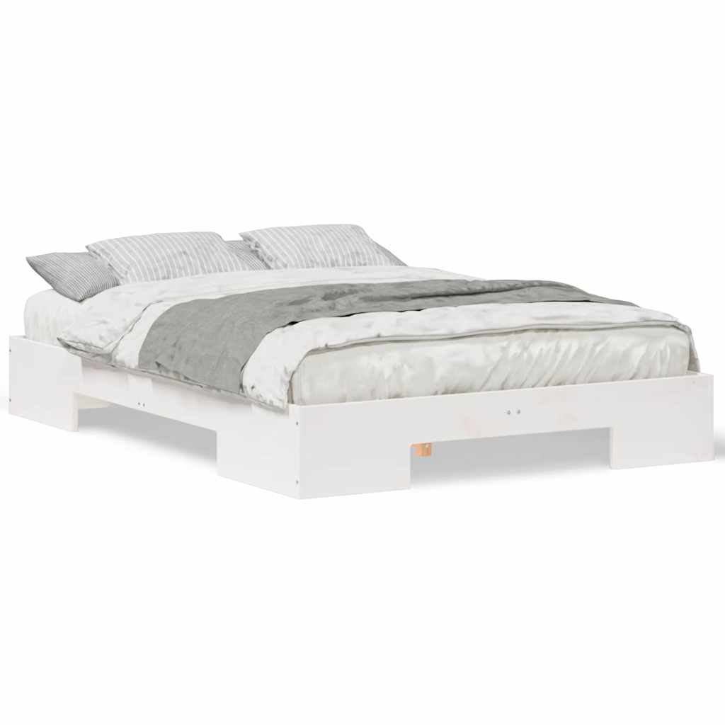 Bedframe met opslag Wit 120 x 190 cm Massief grenenhout