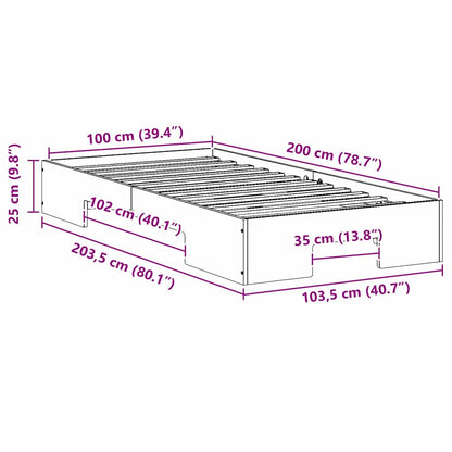 Bedframe met opslag Bruin 100 x 200 cm Massief grenenhout
