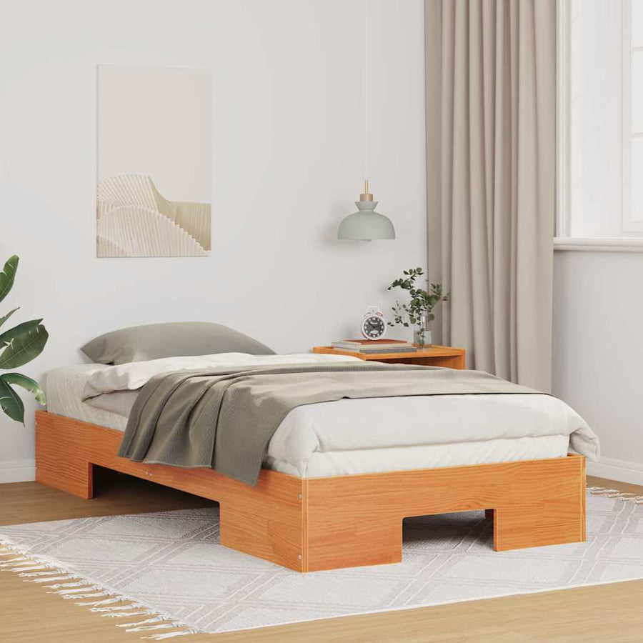 Bedframe met opslag Bruin 100 x 200 cm Massief grenenhout