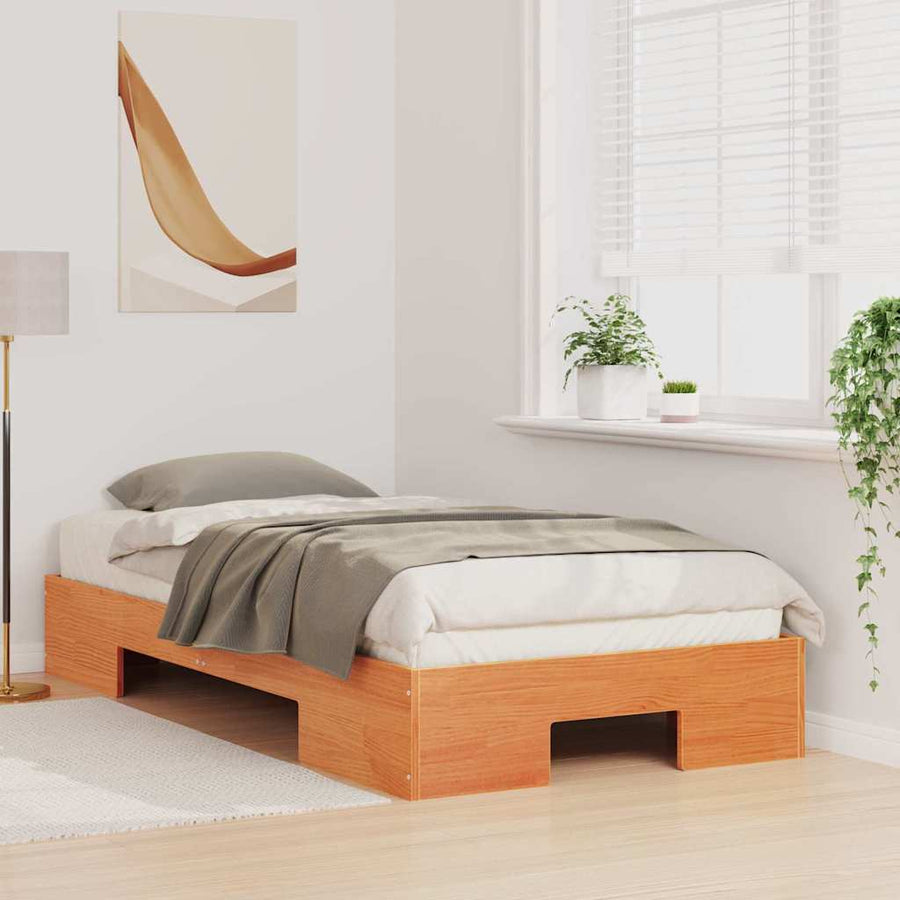 Bedframe met opslag Bruin 100 x 200 cm Massief grenenhout