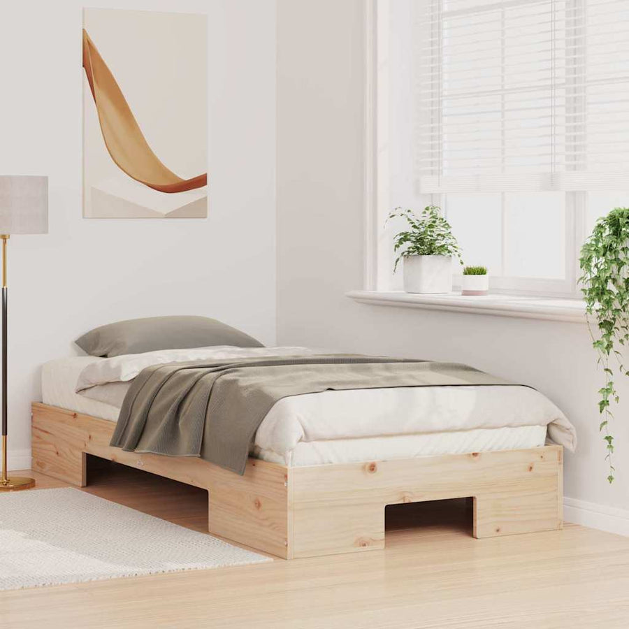 Bedframe met opslag Bruin 90 x 200 cm Massief grenenhout