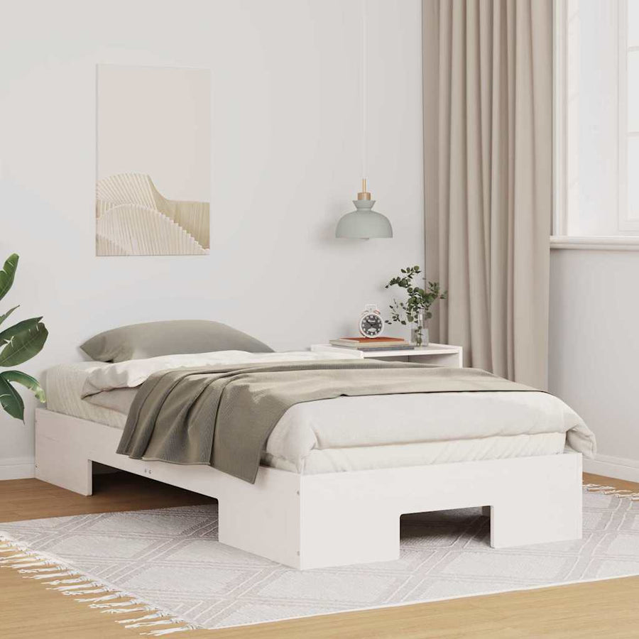 Bedframe met opslag Wit 90 x 200 cm Massief grenenhout