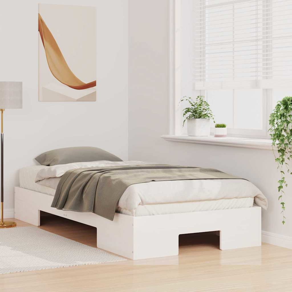 Bedframe met opslag Wit 90 x 200 cm Massief grenenhout