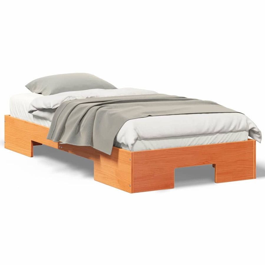 Bedframe met opslag Bruin 90 x 190 cm Massief grenenhout