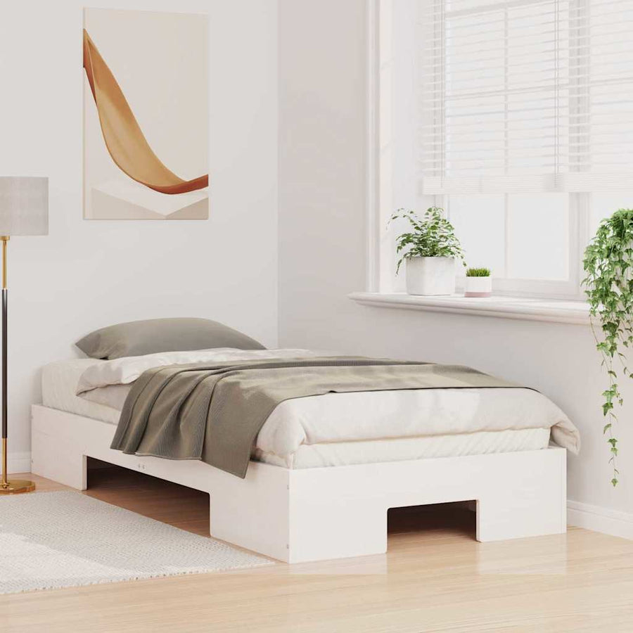 Bedframe met opslag Wit 75 x 190 cm Massief grenenhout