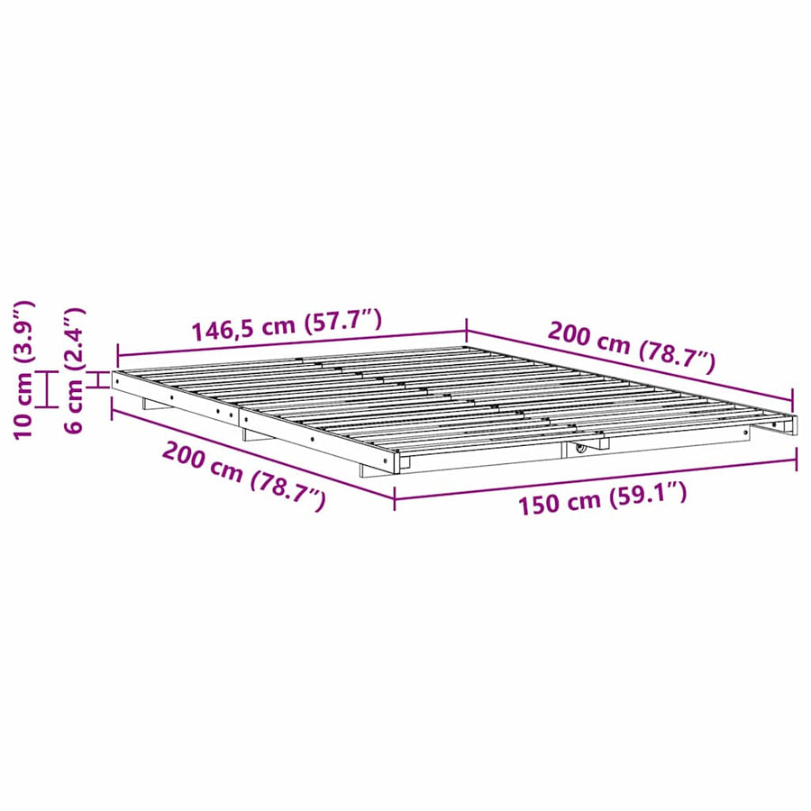 Bedframe Wit 150 x 200 cm Massief grenenhout