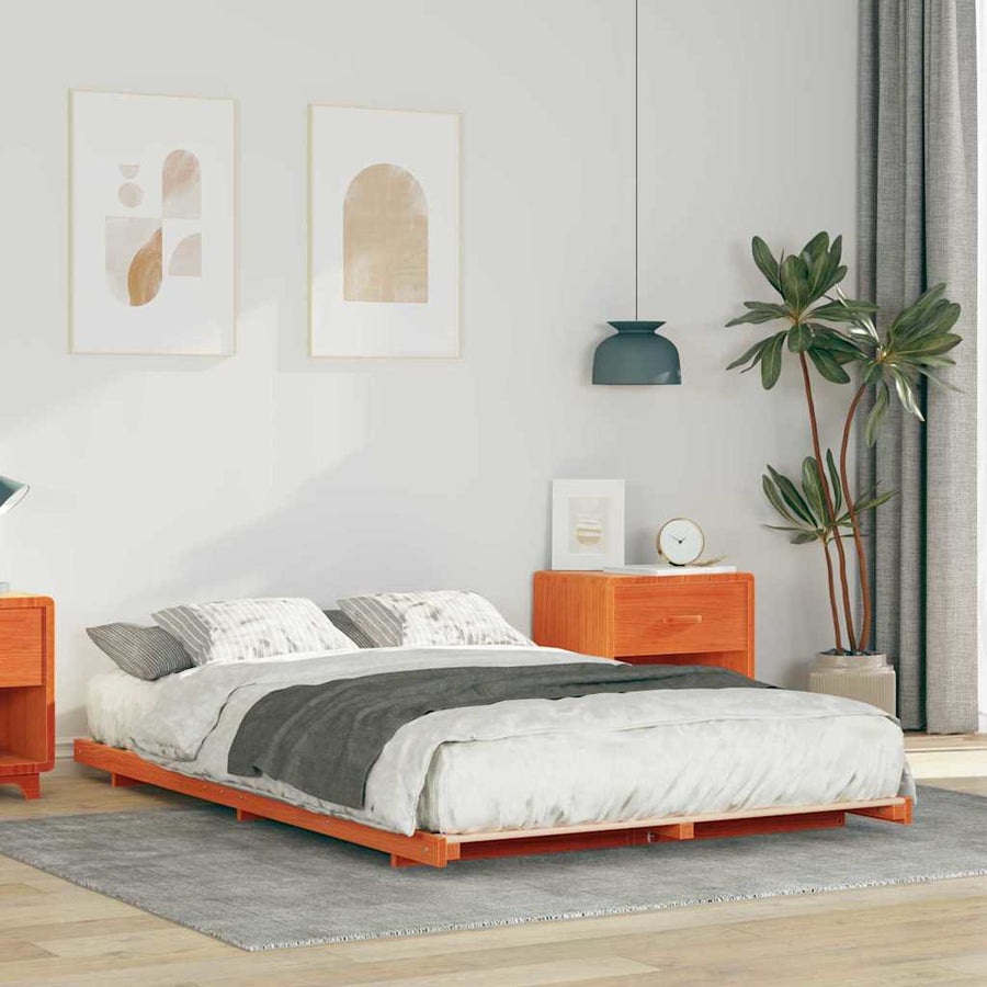 Bedframe Wasbruin 135 x 190 cm Massief grenenhout