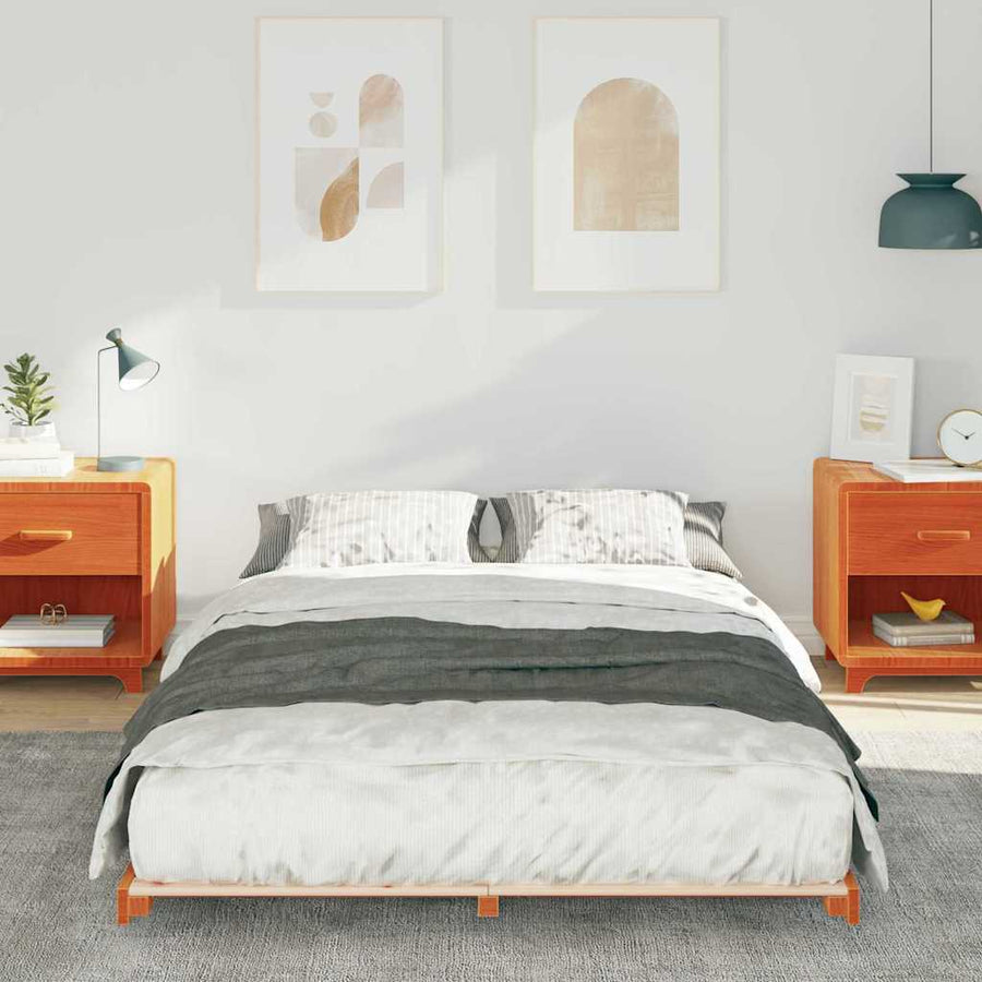 Bedframe Wasbruin 135 x 190 cm Massief grenenhout