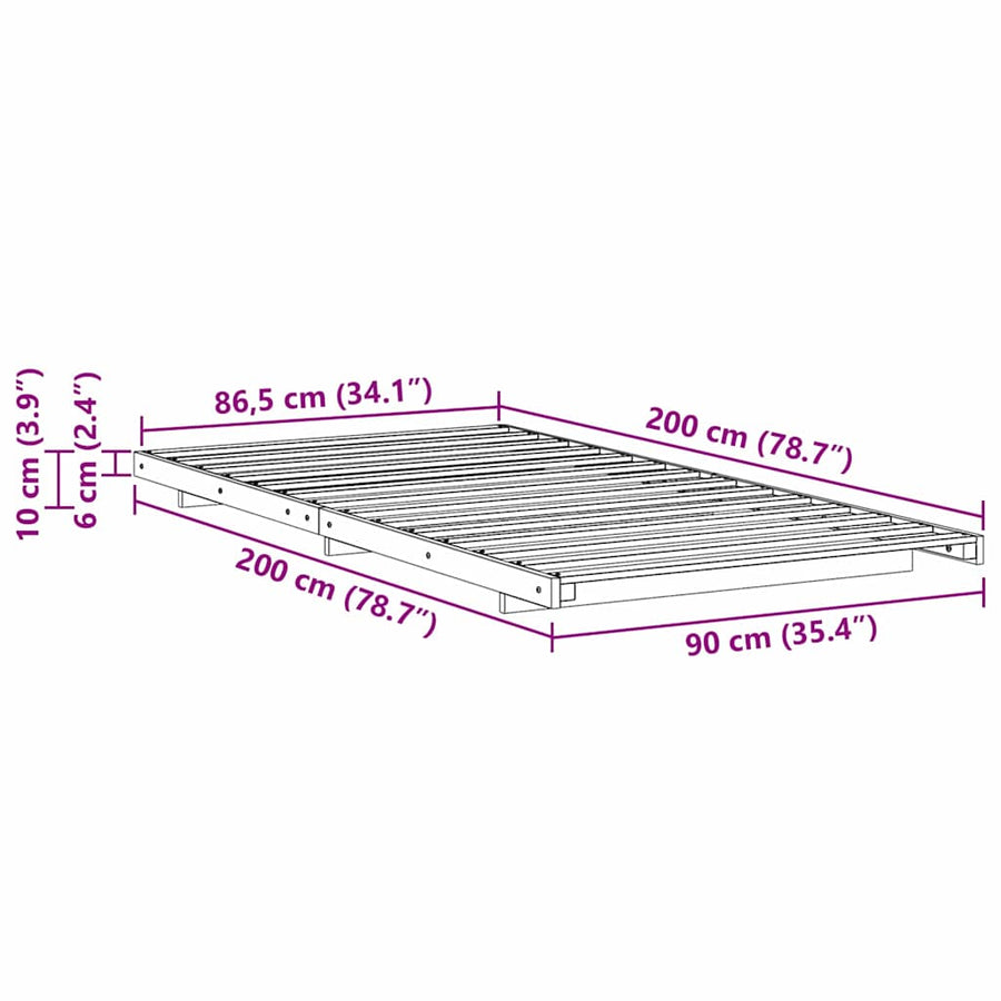Bedframe Wit 90 x 200 cm Massief grenenhout
