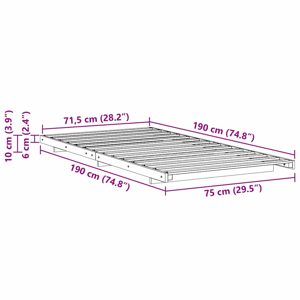 Bedframe Bruin 75 x 190 cm Massief grenenhout