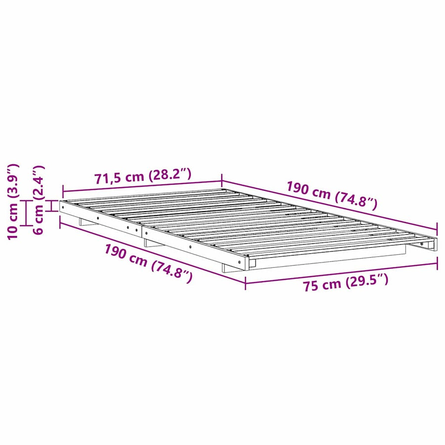 Bedframe Wit 75 x 190 cm Massief grenenhout
